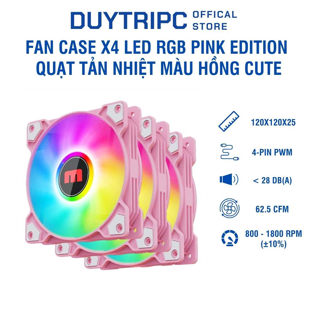 Fan Case X4 LED RGB Pink Edition – Quạt Tản Nhiệt Màu Hồng Cute, Hiệu Ứng LED Rực Rỡ